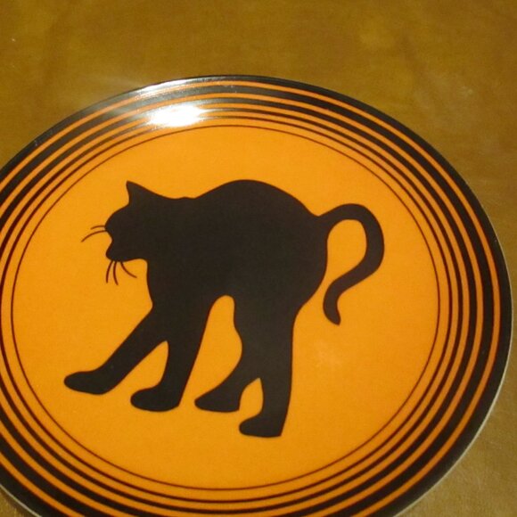 Black Cat Orange Halloween Plates 6.5” Liz Ross The Monkey The Peddler Set Of 4 - Picture 4 of 9